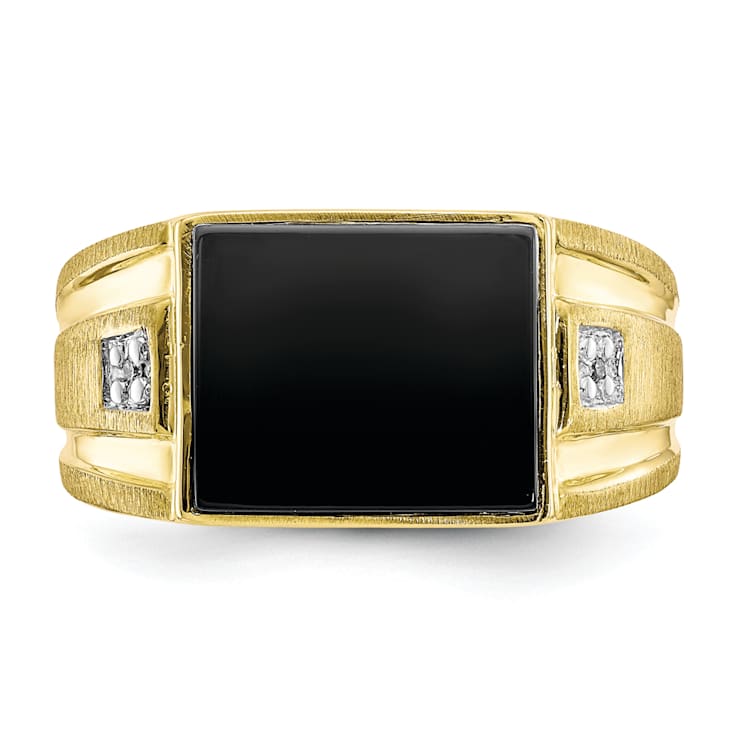 10K Yellow Gold Men's Diamond and Black Onyx Ring