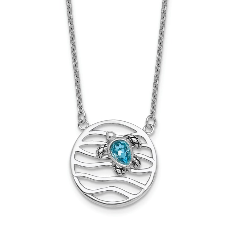 Rhodium Over Sterling Silver Crystal Sliding Turtle 15.5 Inch with 2
Inch Extension Necklace