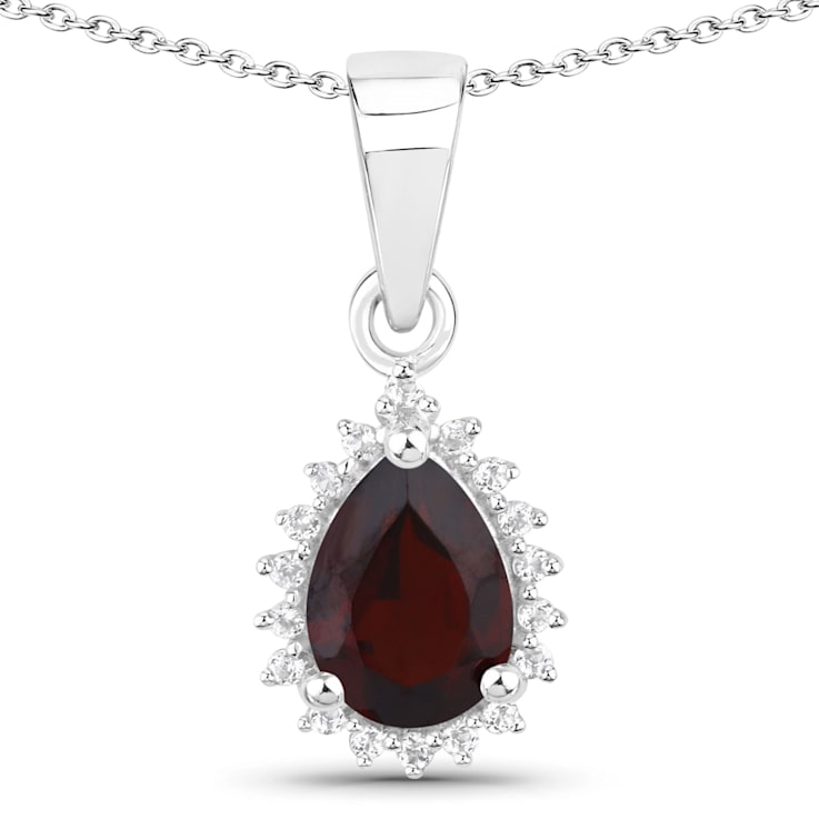 Red Garnet and White Topaz Rhodium Over Sterling Silver Necklace and
Earrings 2 Piece Jewelry Set