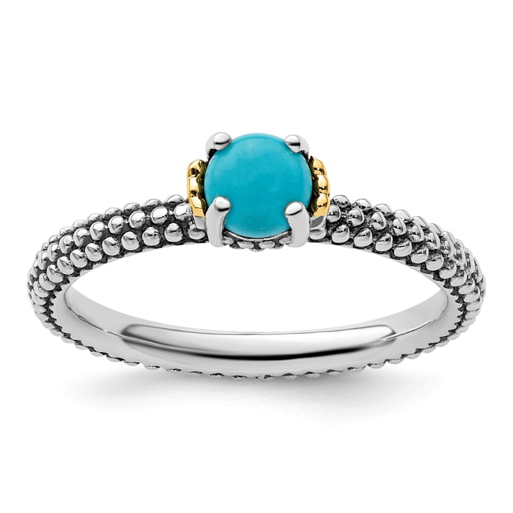 Sterling Silver Stackable Expressions Antiqued & 14k Gold Turquoise Ring Sterling Silver Stackable Expressions Antiqued & 14k Gold Turquoise Ring