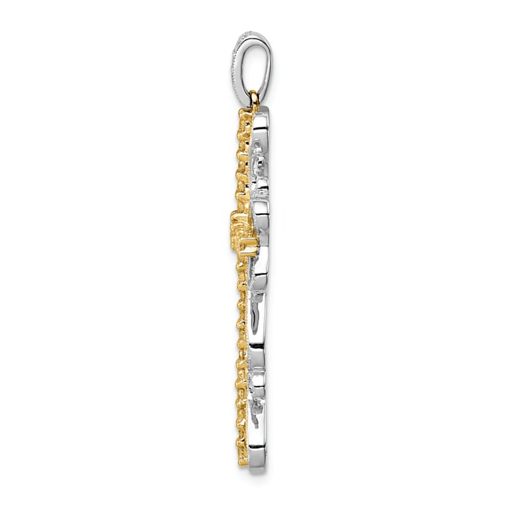 14k Yellow Gold and 14k White Gold Diamond Filigree Cross Pendant