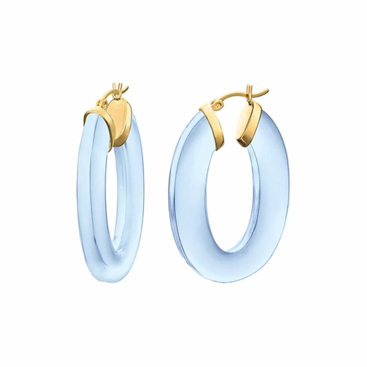 14K Yellow Gold Over Sterling Silver Flat Oval Acrylic Hoops in Blue