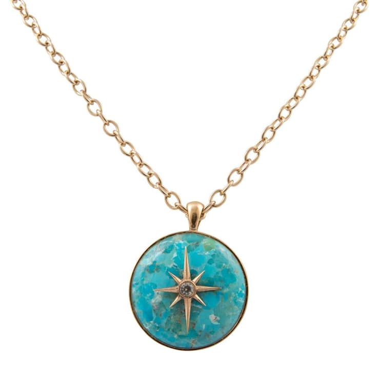 Barse Turquoise Celestial Star Pendant Necklace In Bronze