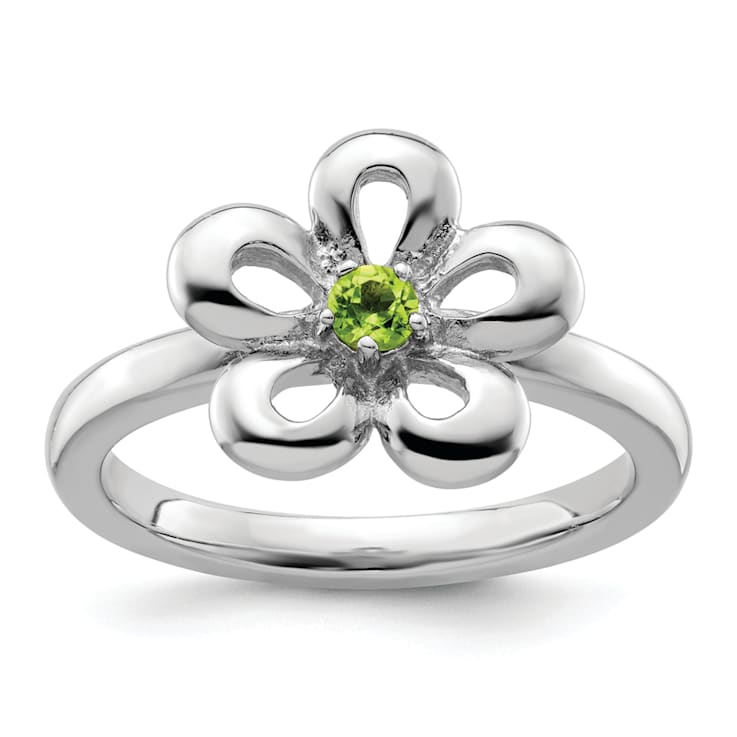 Sterling Silver Stackable Expressions Polished Flower Peridot Ring 0.12ctw