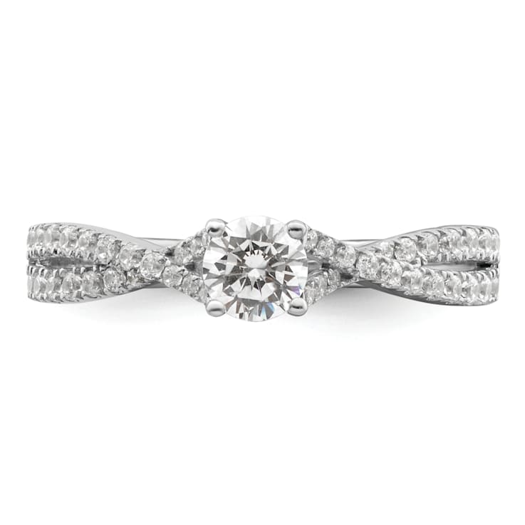 Rhodium Over 14K White Gold Polish Round Diamond Engagement Ring 0.63ctw