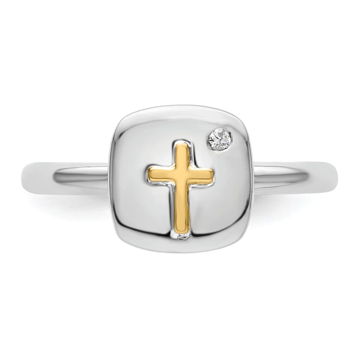 14K Yellow Gold Over Sterling Silver Cross Stackable Expressions Diamond
Ring 0.015ctw