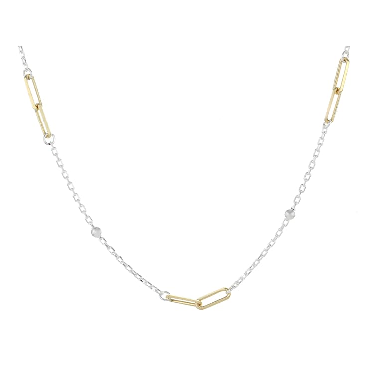 Two-Tone Paperclip Station Necklace And Bracelet Set In Sterling Silver
With 18K Gold Over Sterling Silver