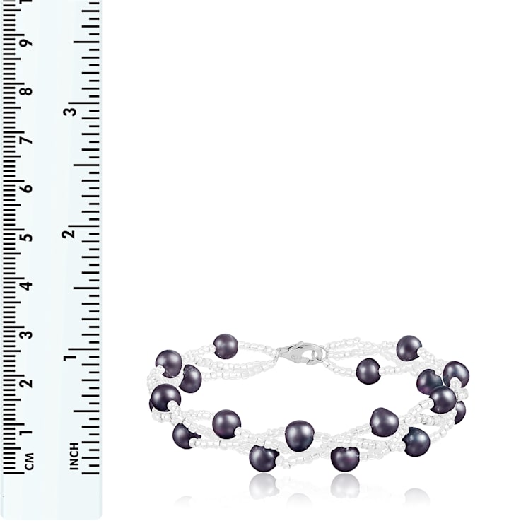 6-7mm Black Cultured Freshwater Pearl Silver  Bracelet
