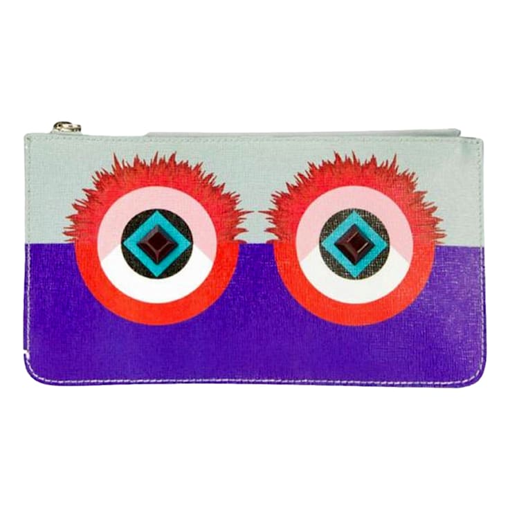 Fendi Monster Zip Pouch Clutch Cosmetic Bag Travel Purple