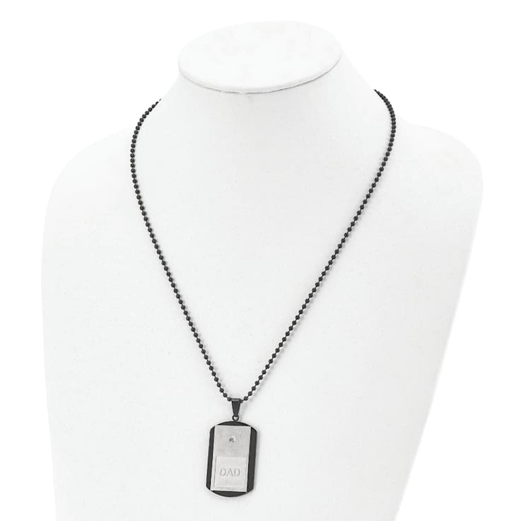 White Cubic Zirconia Stainless Steel Brushed Black IP-plated Men's Dad
Dog Tag Pendant With Chain