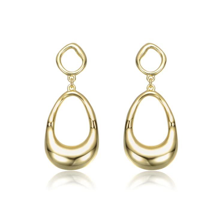 Organic Circle And Pear Shape Drop Earrings In 14K Gold Over Brass