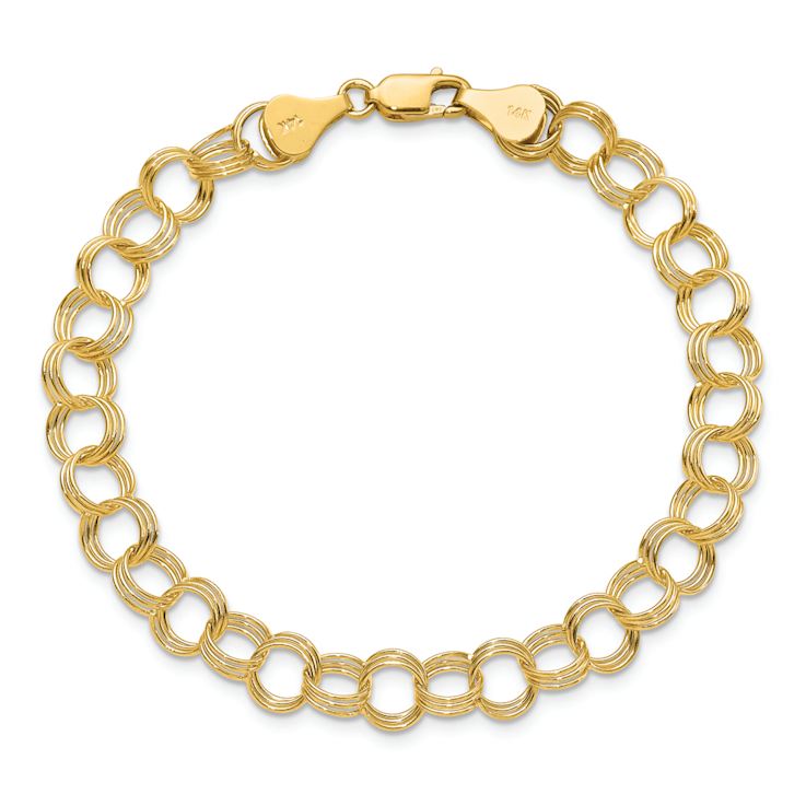 10k Yellow Gold Solid 7mm Triple Link Charm Bracelet