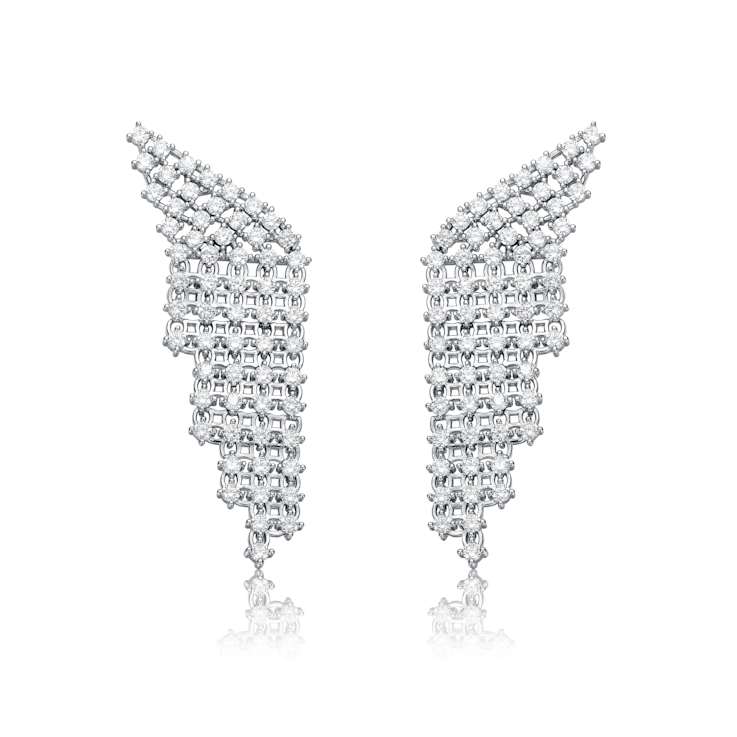 CZ Angel Wing Waterfall Drop Earrings In Sterling Silver