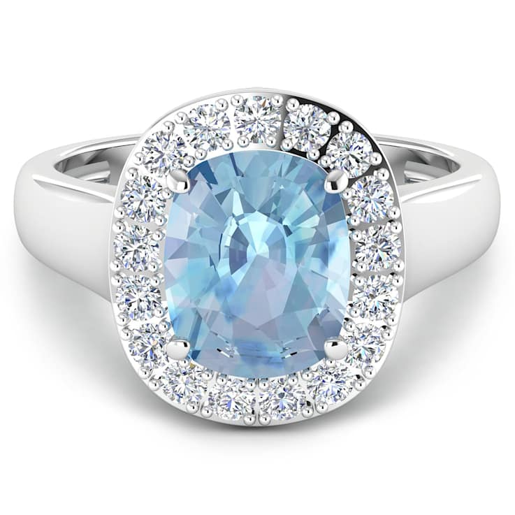 3.51ctw Blue Aquamarine and Diamond 14K White Gold Halo Ring