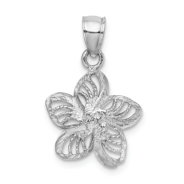 Rhodium Over 14k White Gold Polished and Diamond-Cut Beaded Plumeria
Flower Charm