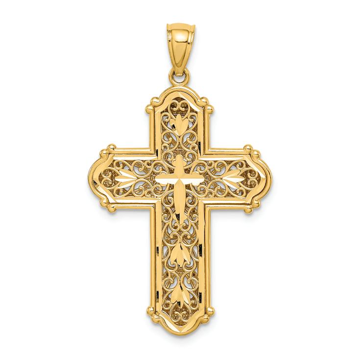 14k Two-tone Gold Diamond-Cut Reversible Cross Pendant