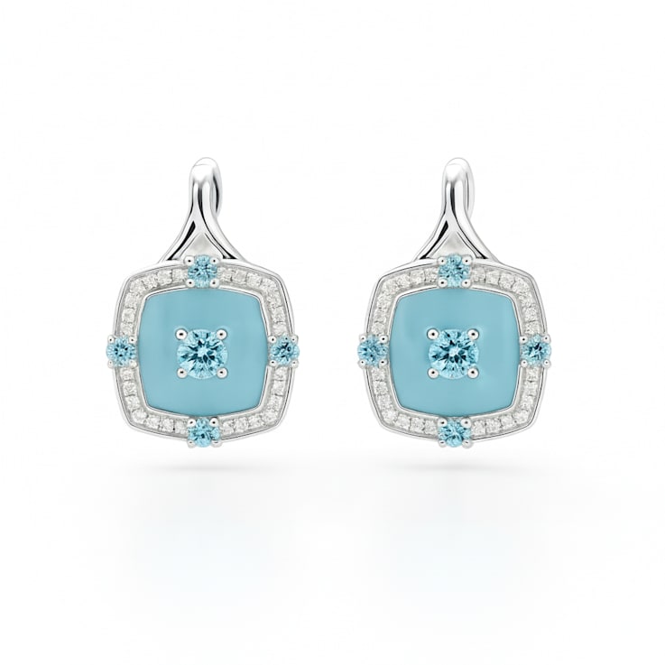 Blue Topaz Rhodium Over Sterling Silver Round Drop Earrings