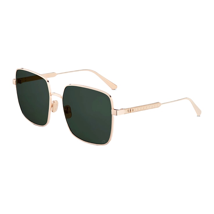 Dior Cannage Rose Gold Square Frame / Green Lenses Sunglasses