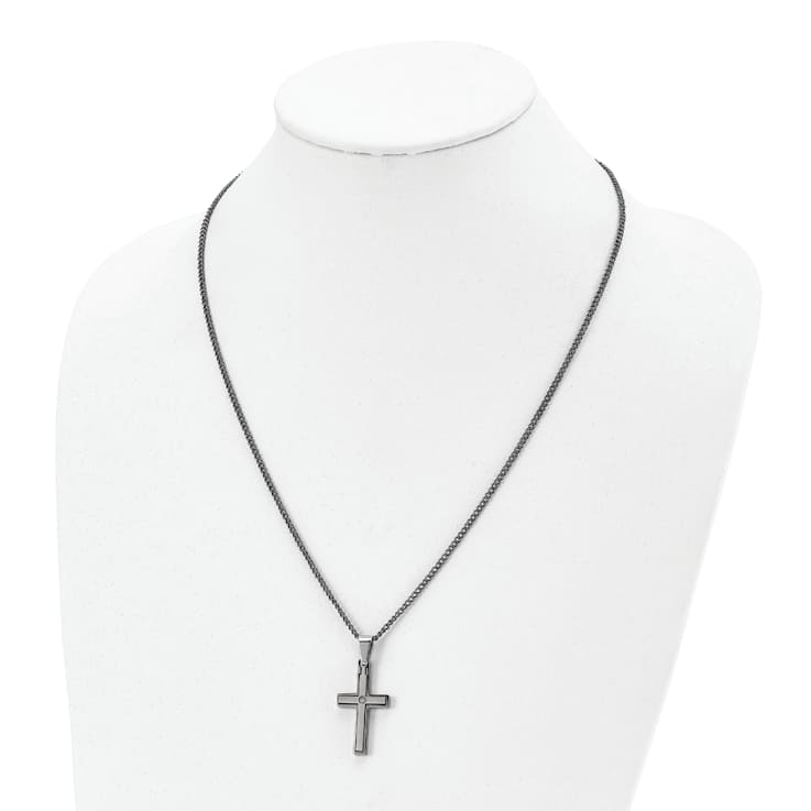 Titanium Brushed and Polished with .03ct Diamond Cross Pendant with 22
Inch Curb Chain