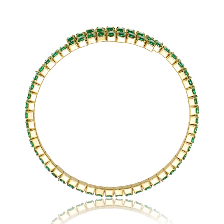 Emerald Color CZ Bypass Tennis Bracelet In 14K Gold Over Brass