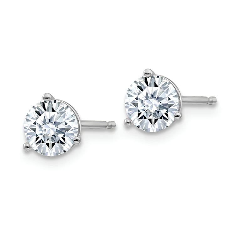 Rhodium Over 14K White Gold 1ct. 5.0mm Round D E F Pure Light Moissanite Earrings