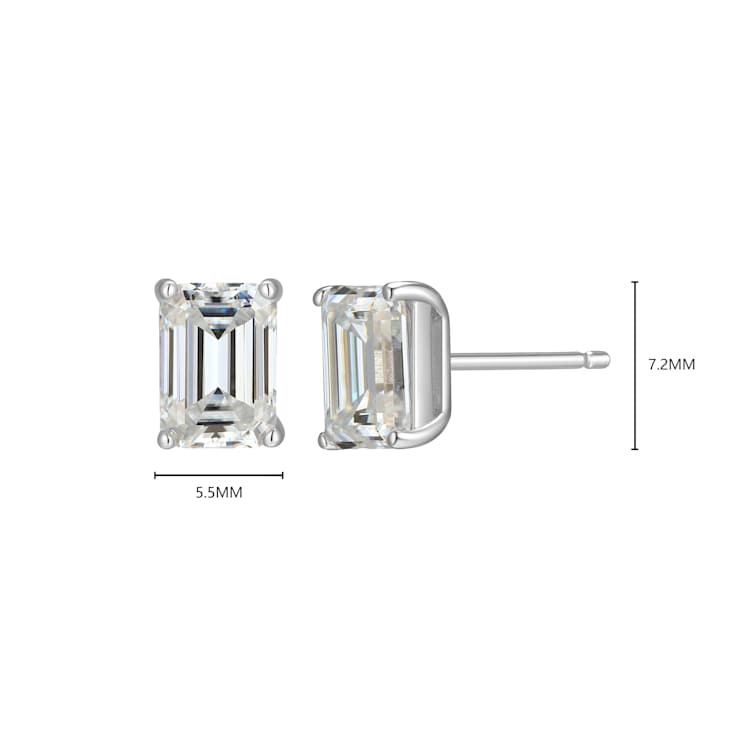 Emerald Cut Moissanite Platineve Stud Earrings 2.02ctw DEW
