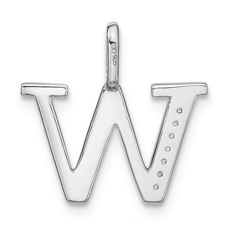14K White Gold Diamond Lower Case Letter W Initial Pendant