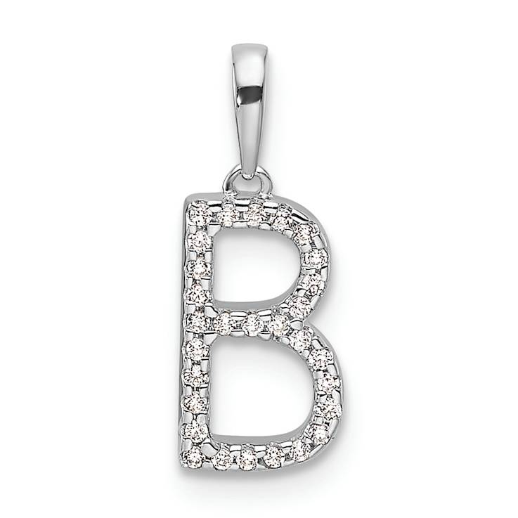 Rhodium Over 14k White Gold Diamond Letter B Initial Pendant