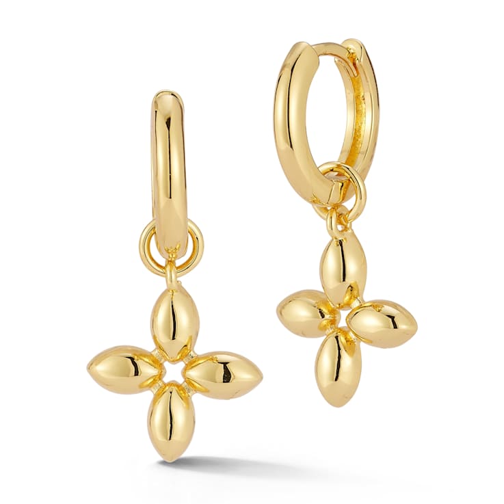 Rachel Zoe Clover Charm Hoop Earrings in 14K Gold Over Brass