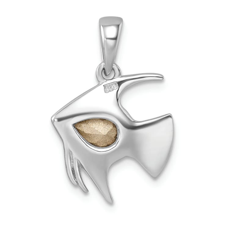 Rhodium Over Sterling Silver Polished Crystal Angel Fish Pendant