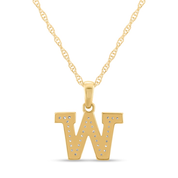 White Diamond Accent 10k Yellow Gold W Initial Pendant With 18” Rope Chain