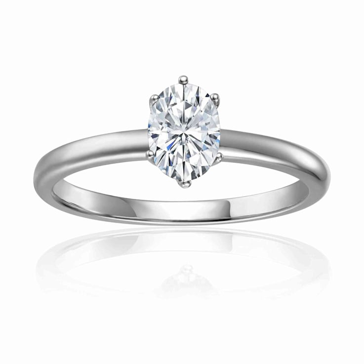 Oval Moissanite Sterling Silver Solitaire Ring, 1.00ct