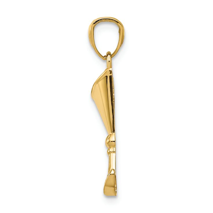 14k Yellow Gold Textured Martini Glass with Green Cubic Zirconia Olive Pendant