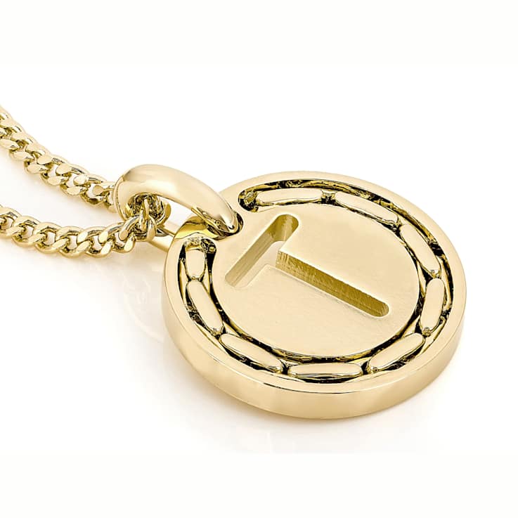 Cardano Initial T Pendant Necklace In 18K Gold Over Bronze