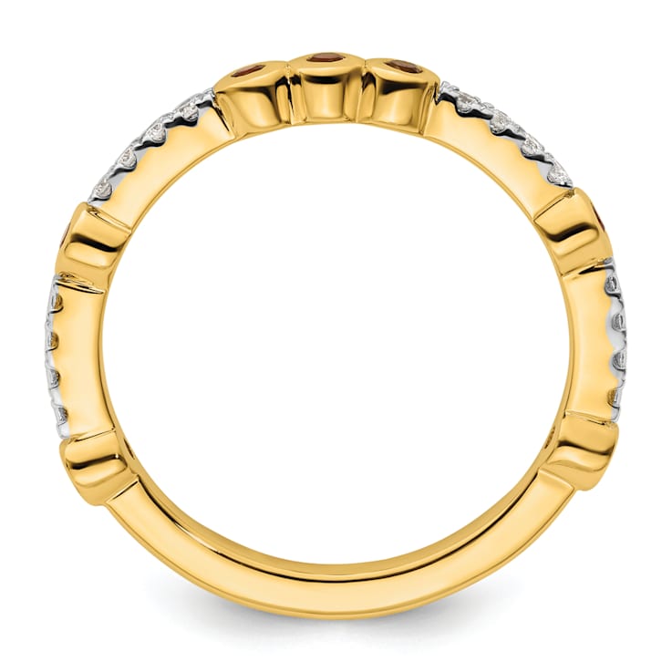 14K Yellow Gold Stackable Expressions Garnet and Diamond Ring 0.225ctw