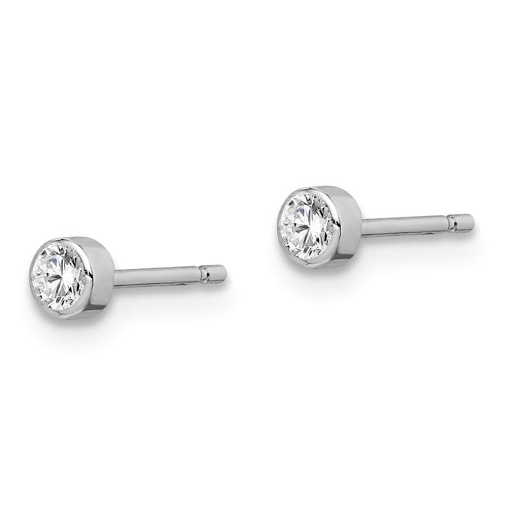 Rhodium Over 14K White Gold 3mm Cubic Zirconia Bezel Post Earrings