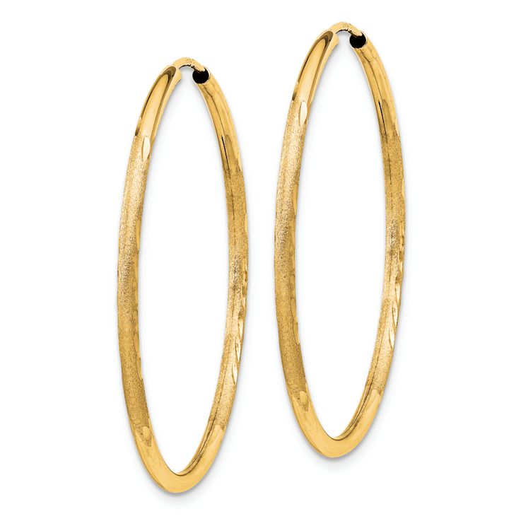 14k Yellow Gold 1 3/16" Satin Diamond-Cut Endless Hoop Earrings