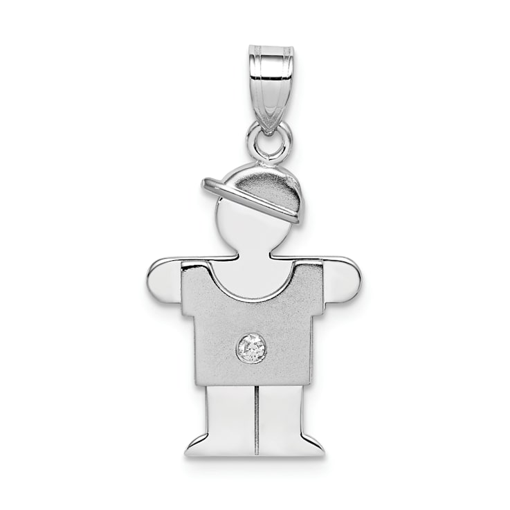 Rhodium Over 14k White Gold Satin Diamond Kid with Hat Pendant