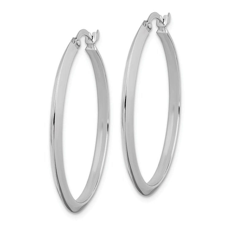 Rhodium Over 14k White Gold 1 5/16" Polished Hoop Earrings