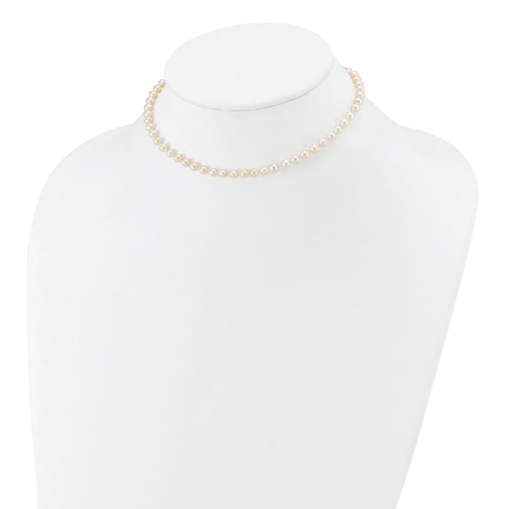 14k Yellow Gold 4-5mm White Near Round Freshwater Cultured Pearl 12 Inch Necklace