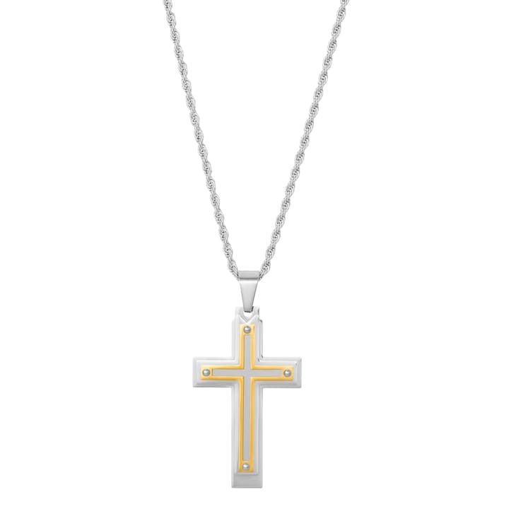 Invicta Men's Two-Tone Cross Pendant With Chain In Stainless Steel