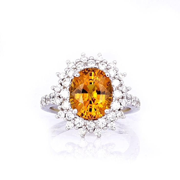 5.11 Ctw Yellow Sapphire and 1.50 Ctw Diamond Ring in 14K WG