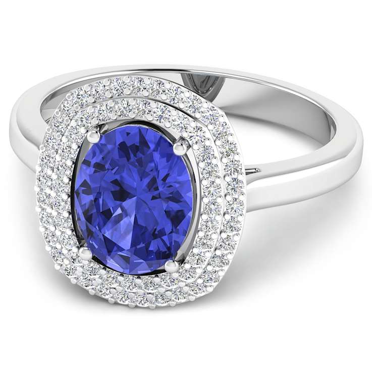 1.69ctw Violet Tanzanite and Diamond 14K White Gold Halo Ring