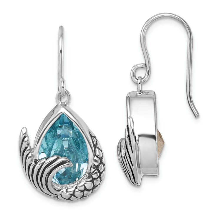 Rhodium Over Sterling Silver Crystal Mermaid Tail Dangle Earrings