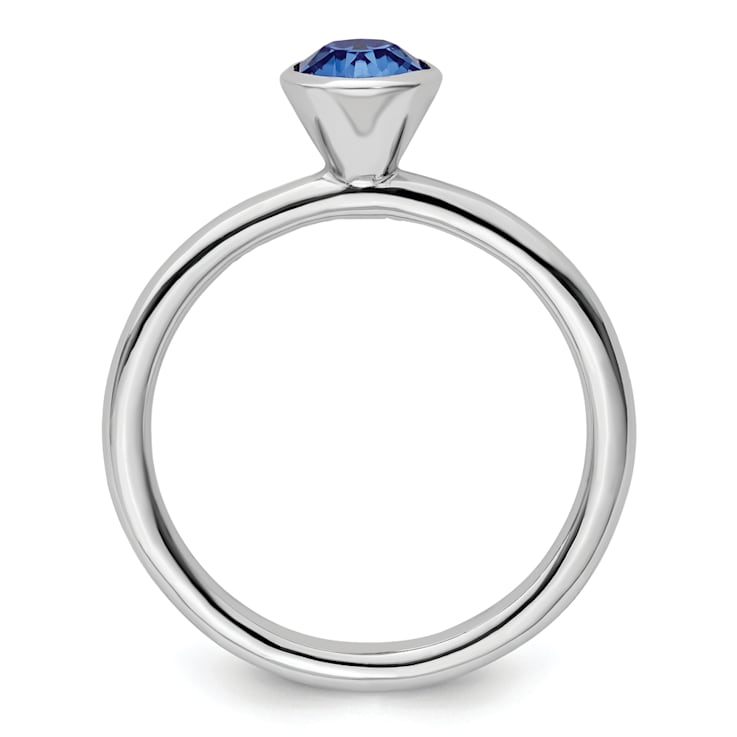 Sterling Silver Stackable Expressions High 5mm Blue Crystal Ring