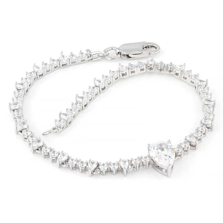 CZ Round And Pear Tennis Bracelet In Platinum-Enhanced Sterling Silver 6.35ctw