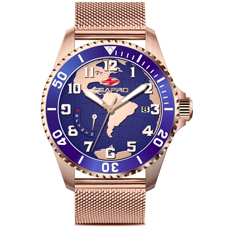 Seapro Men's Voyager Blue Dial, Rose Stainless Steel Mesh Watch