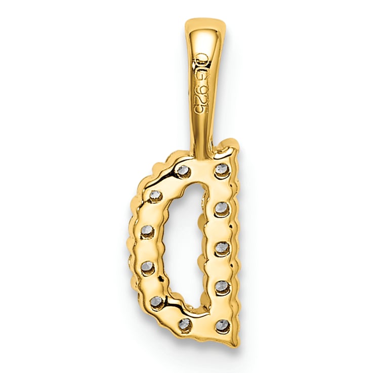 14K Yellow Gold Lab Grown Diamond Letter D Initial Pendant