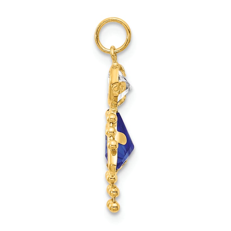 10k Yellow Gold Blue Sapphire Simulant September Birthstone and Clear
Cubic Zirconia Girl Charm
