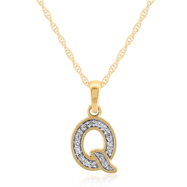 White Diamond Accent 10k Yellow Gold Q Initial Pendant With 18” Rope Chain